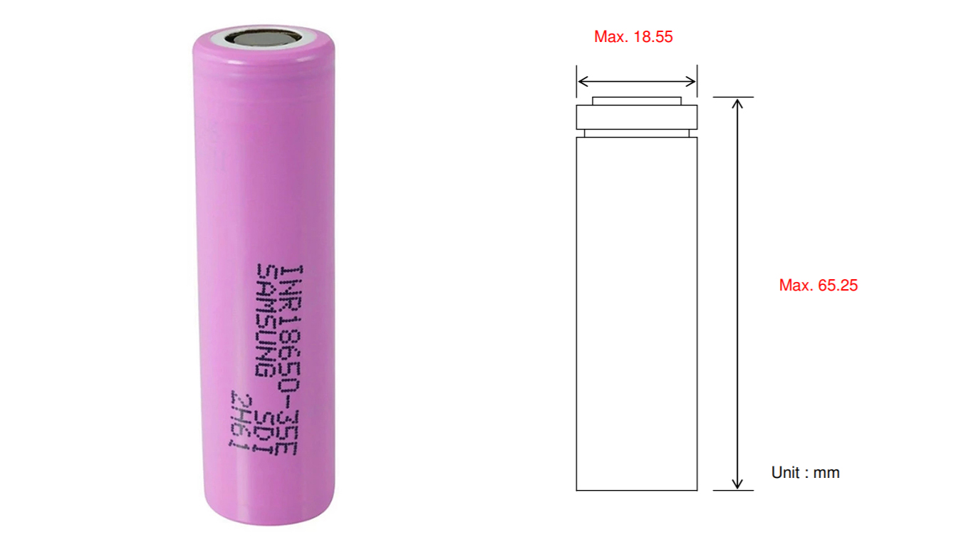 samsung 18650 35e dimension